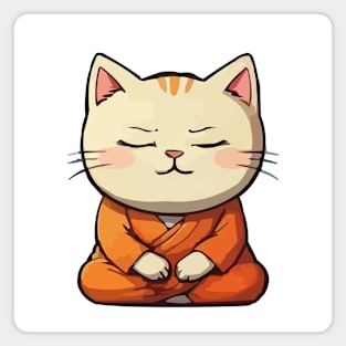 Cute Meditating Cartoon Monk Cat Magnet